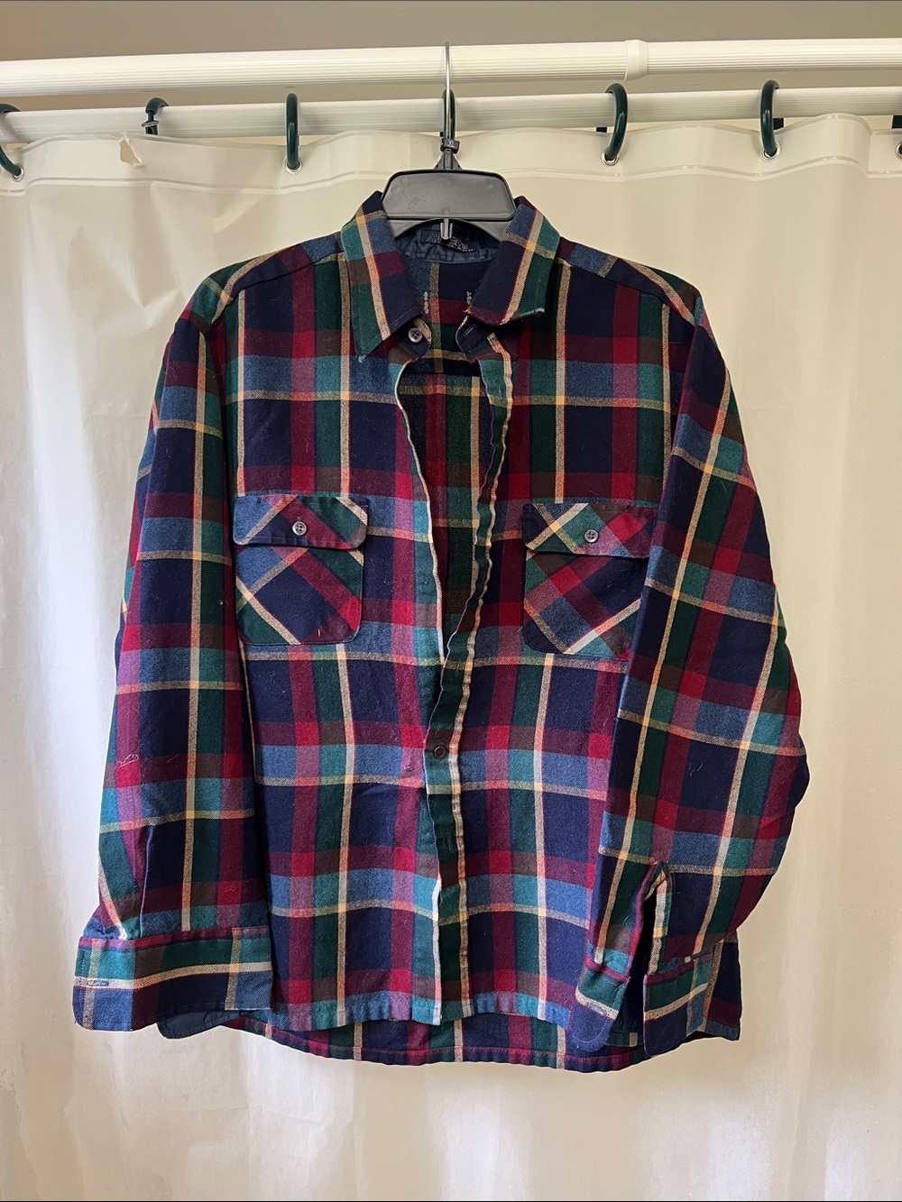 Men's Plaid Button Shirt In Navy, Red & Green